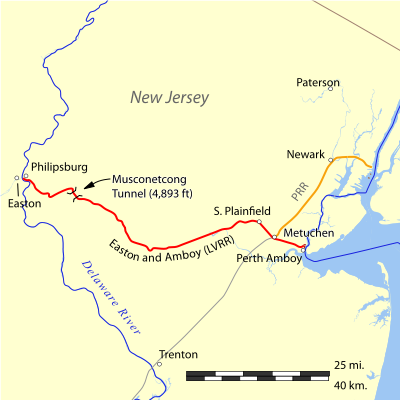 Location of the tunnel on the Easton and Amboy Railroad