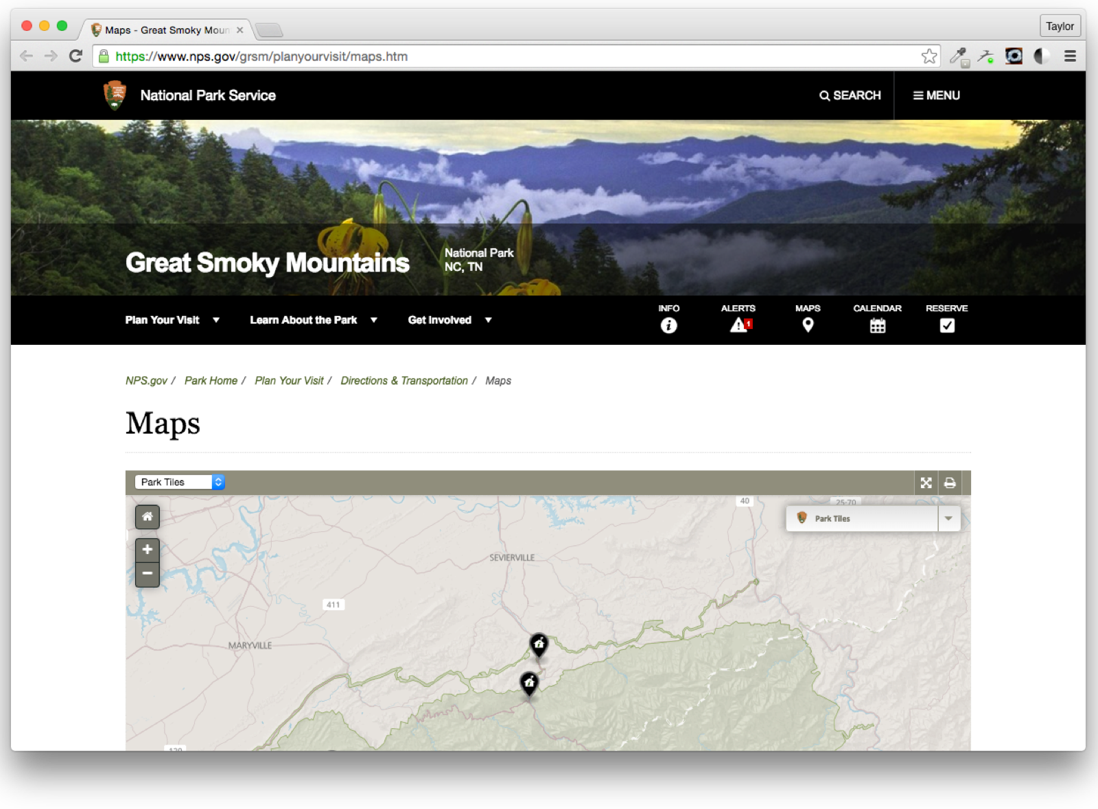 Great Smoky Mountains National Park Maps page